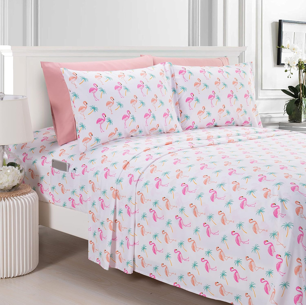 Luxury Soft Bed Sheets Flamingo Pattern - 1500 Premium Hotel Quality Microfiber
