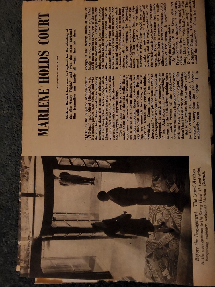 Sk99 Ephemera 1949 Article Marlene Dietrich
