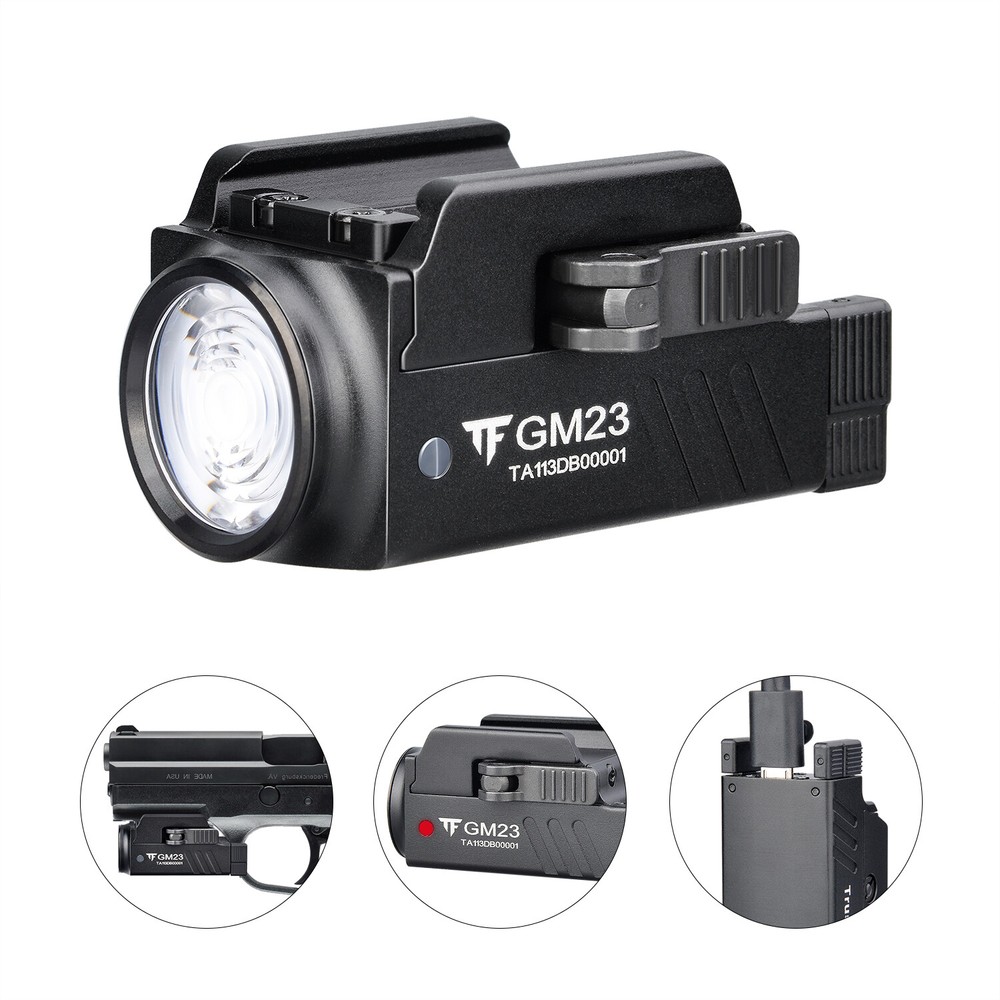 Pistol Flashlight LED Compact Handgun Tactical 800 Lumens Micro USB Charge