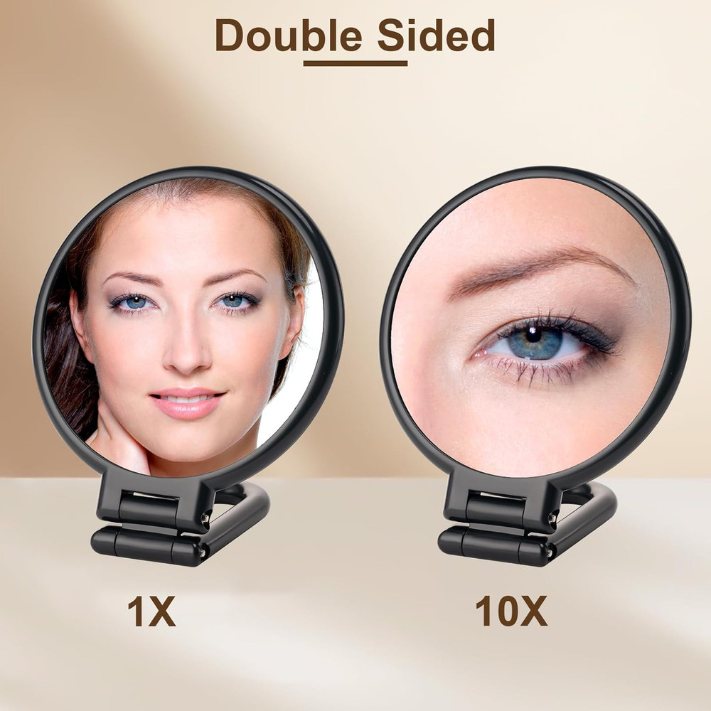 1X/10X Magnifying Handheld Mirror Double Sided, Foldable Travel Makeup Mirror, A