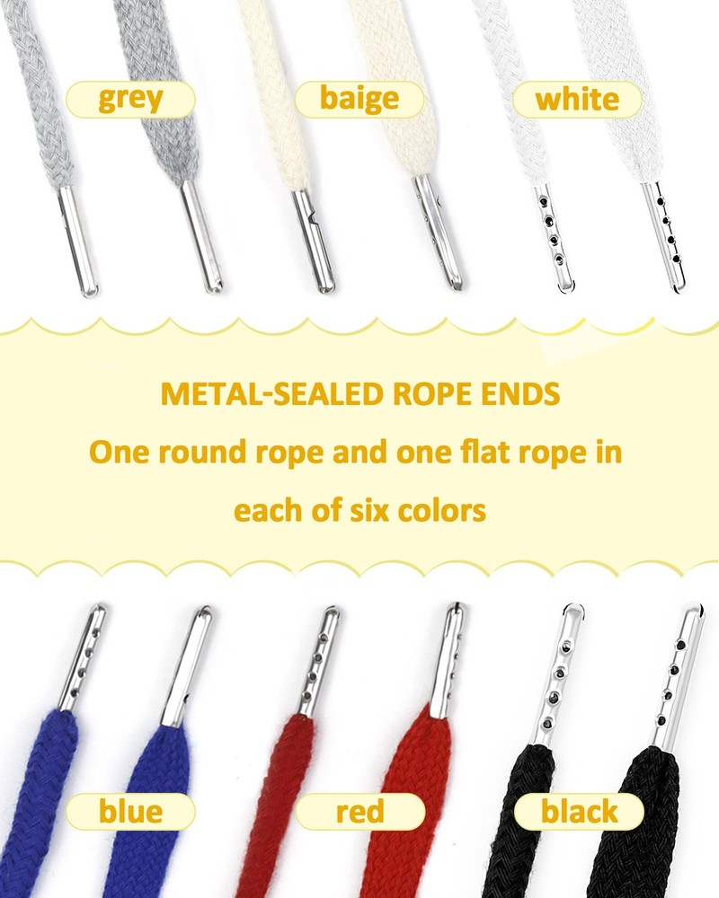 16pcs Drawstring Cord Kit-12pcs Hoodie Strings Flat Round,6 Basic Universal ...