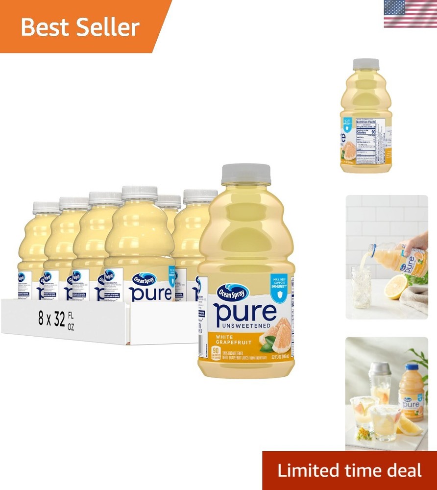 Pure Unsweetened White Grapefruit, 100% White Grapefruit Juice, 32 Fl Oz Bott...