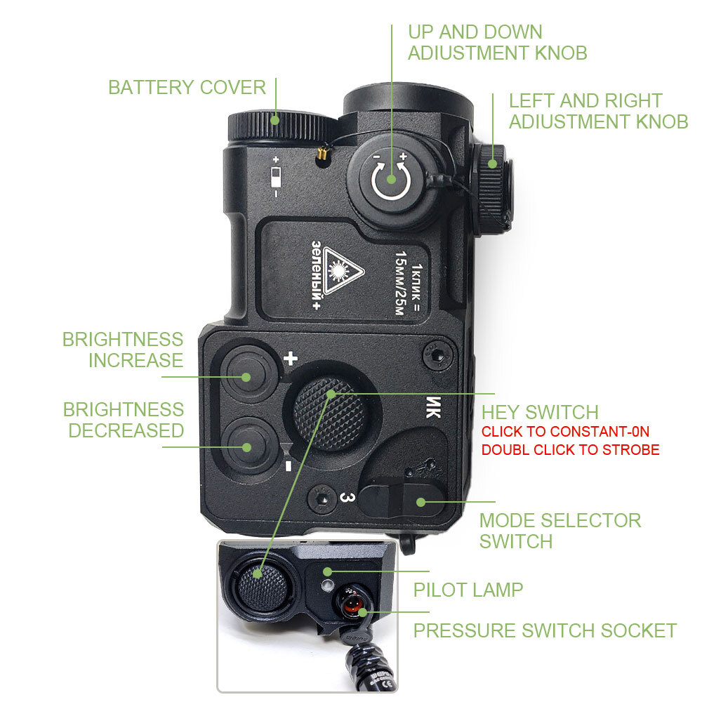 PERST- 4 IR Green Laser Aiming Sight W/ Tactical Switch + M300B Flashlight US