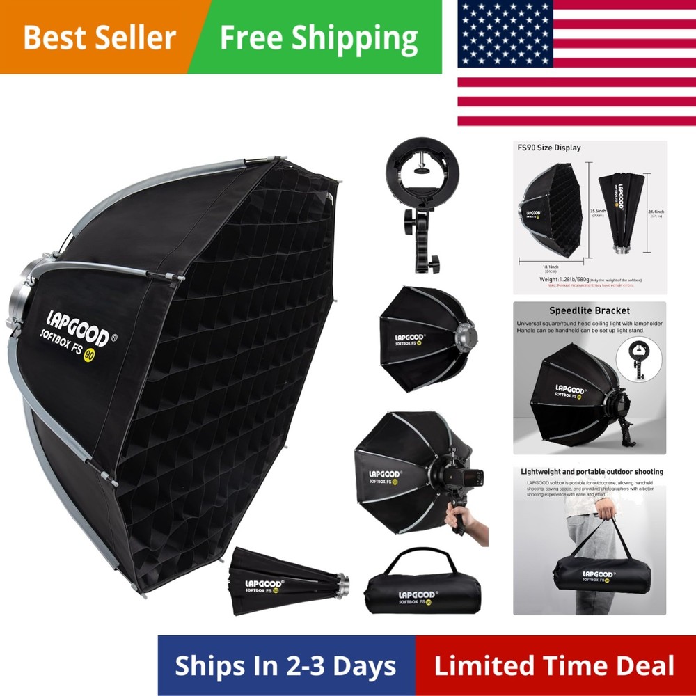 FS90 Softbox 90cm/35.5in Softboxes, Quick Release Foldable Softbox with Honey...