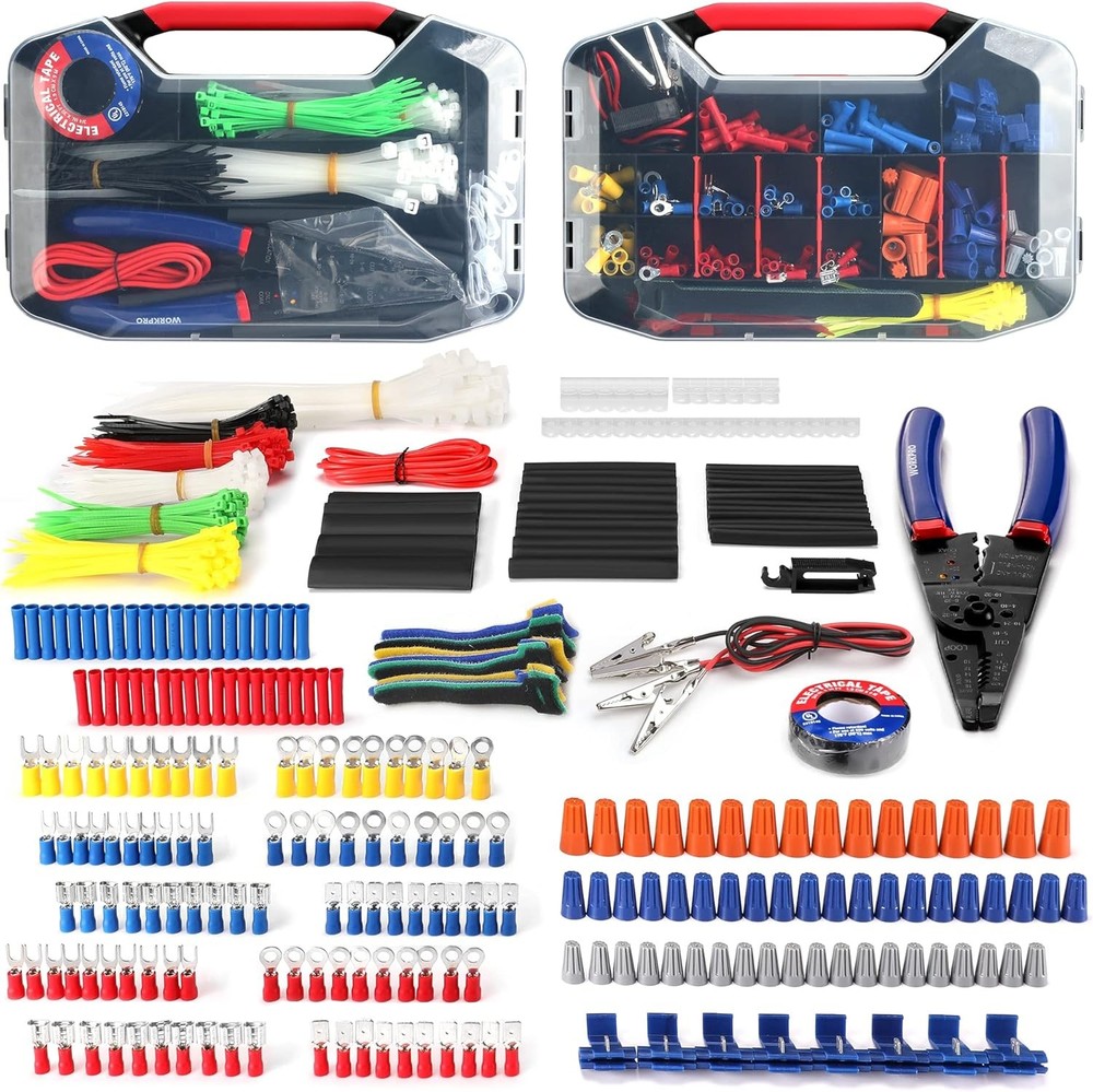 WORKPRO 582-piece Crimp Terminal Electrical Repair Kit with Wire Cutter Stripper
