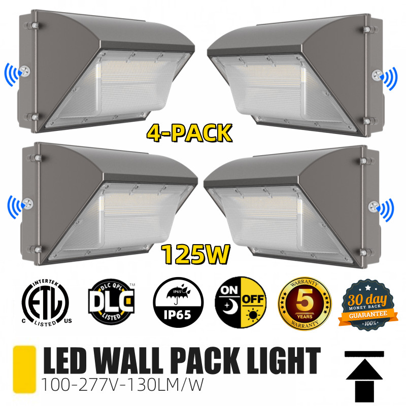 4Pcs LED Wall Pack Light 125W Outdoor Waterproof Commercial Warehouse Area Light