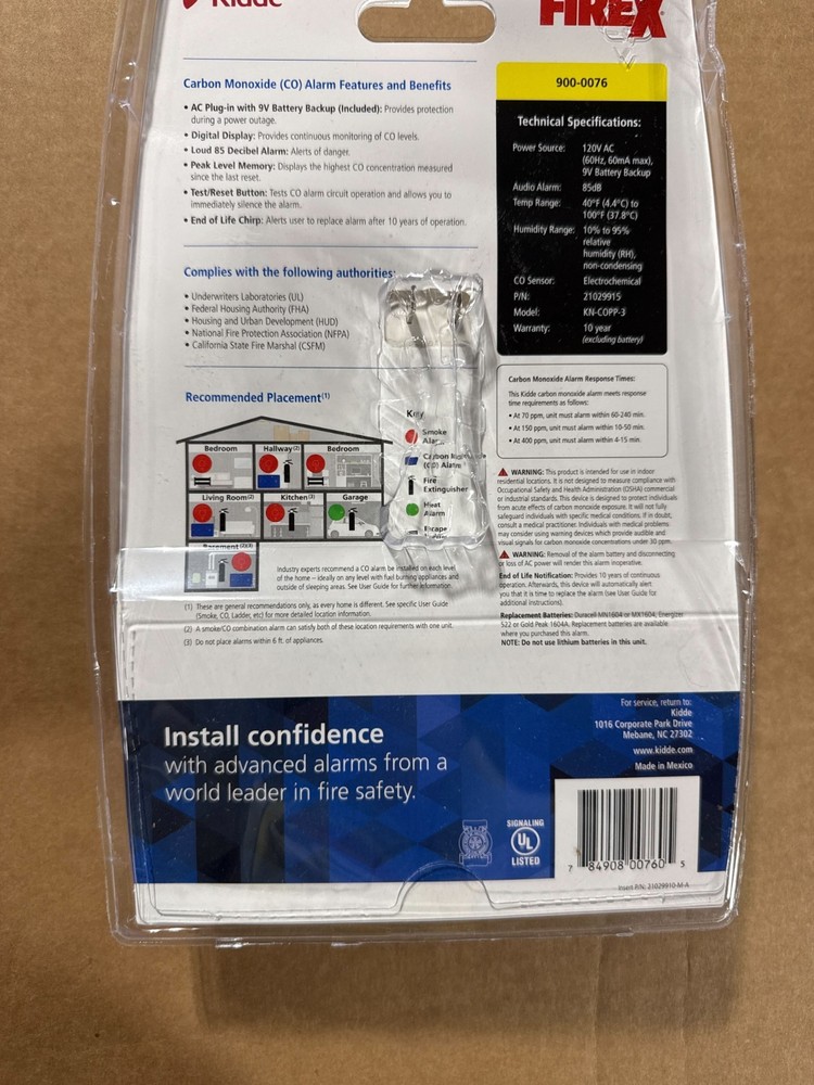 OPEN BOX - Kidde Carbon Monoxide Detector, Plug In Wall - 2pk