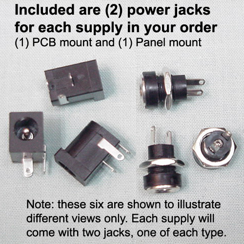 (2) 18 VDC, 1 Amp REGULATED Switching Power Supplies + (4) Power Jacks (2-types)