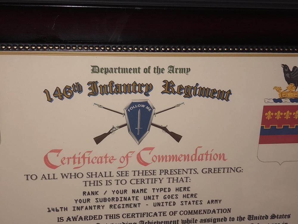 146TH INFANTRY REGIMENT / COMMEMORATIVE - CERTIFICATE OF COMMENDATION