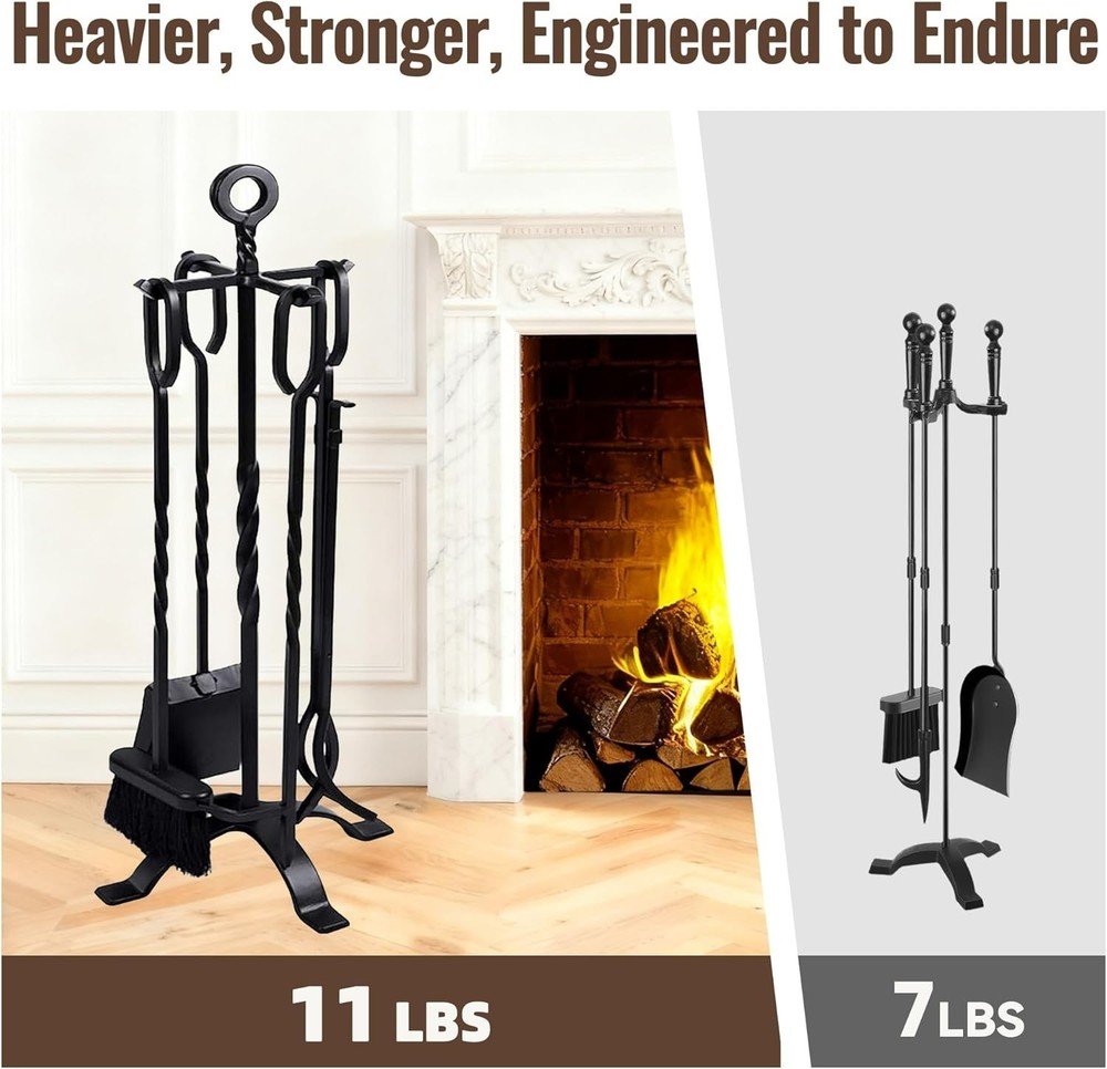 Durable 5-Piece Fireplace Accessory Kit - Wrought Iron Tools for Every Fire Pit