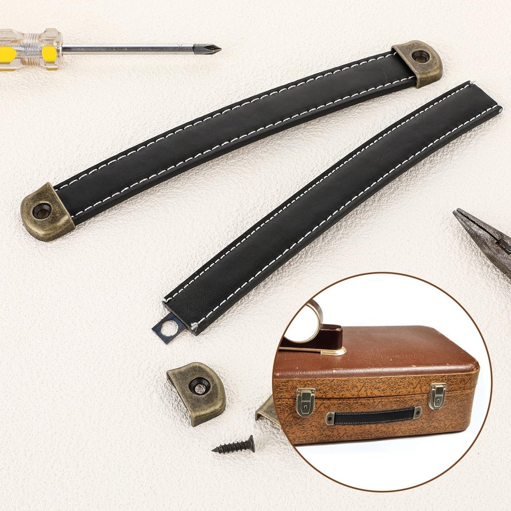 2 Pcs Leather Handles for Drawers Handle Suitcase Luggage Pulls Black