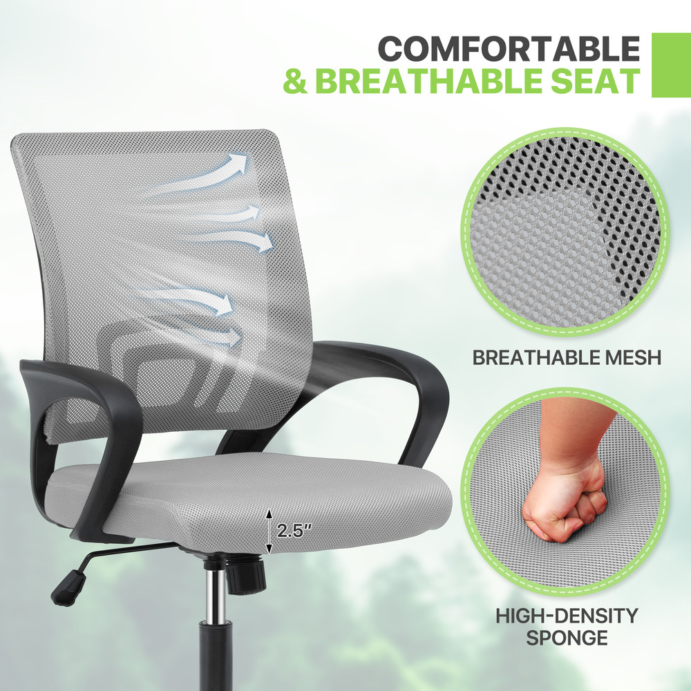 Adjustable Height Computer Home Office Ergonomic Desk Mesh Chair Light Grey