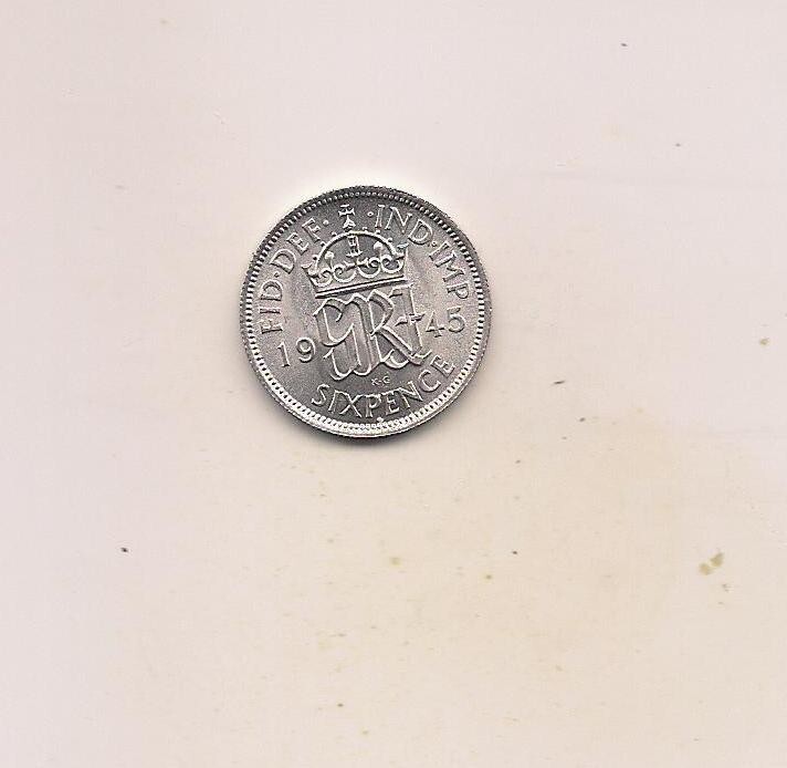 1945 Great Britain Silver 6 Pence---Unc Details!!