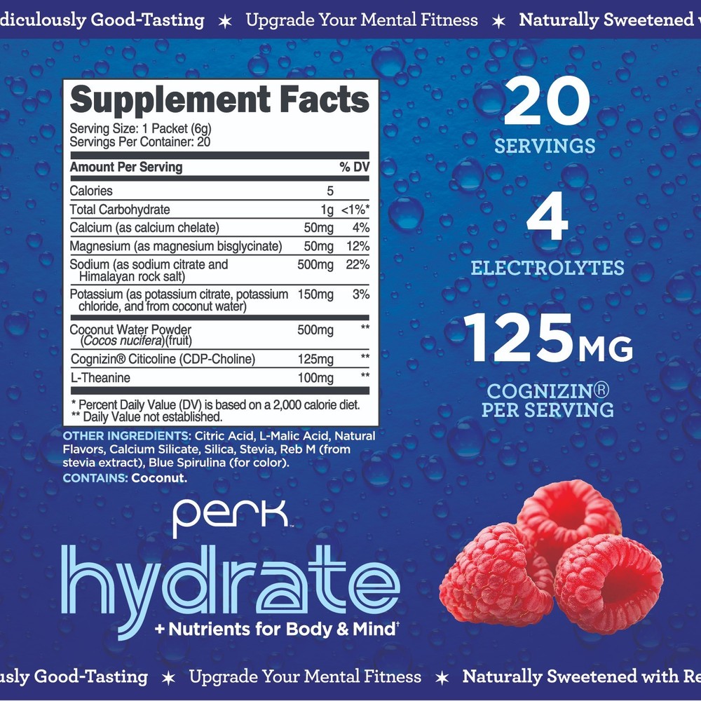 Perk Hydrate Electrolyte Stickpacks Blue Raspberry Flavored (20 Packets)