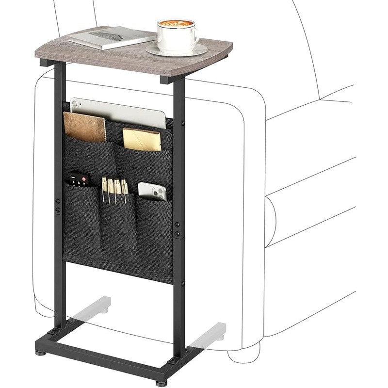 C Shaped Side Table W/ Spacious Storage Bag Multi-Use Nightstand Easy Assembly