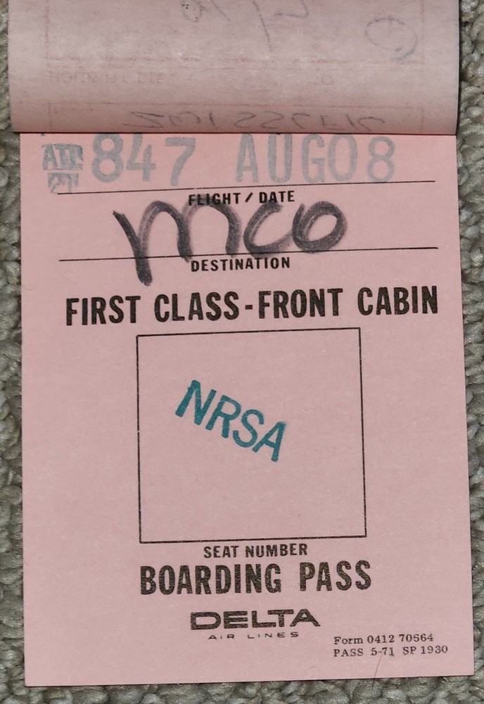 1972 Delta Airlines Ticket Jacket, Boarding Tickets, First Class Boarding Pass
