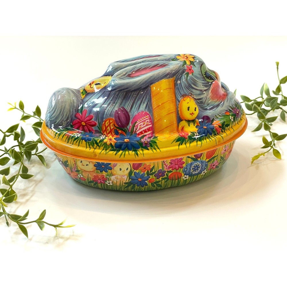 Vintage Kitsch Easter Bunny Basket: Plastic Egg Rabbit Spring Decor