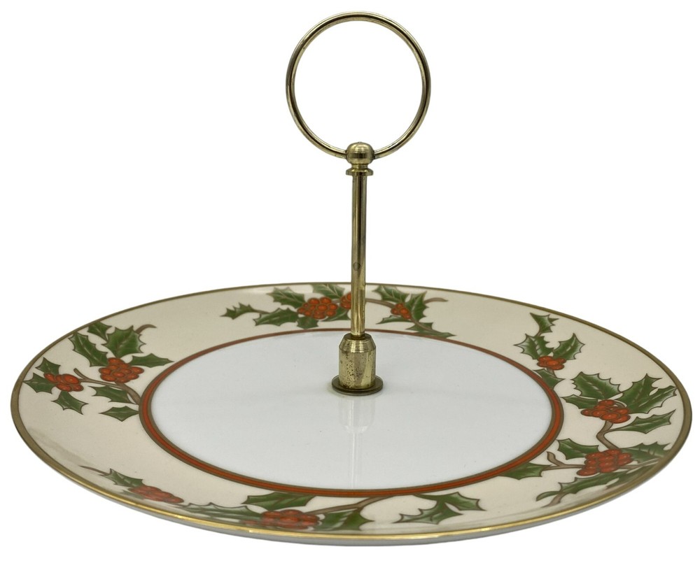Fitz & Floyd Christmas Holly Round Serving Plate with Handle