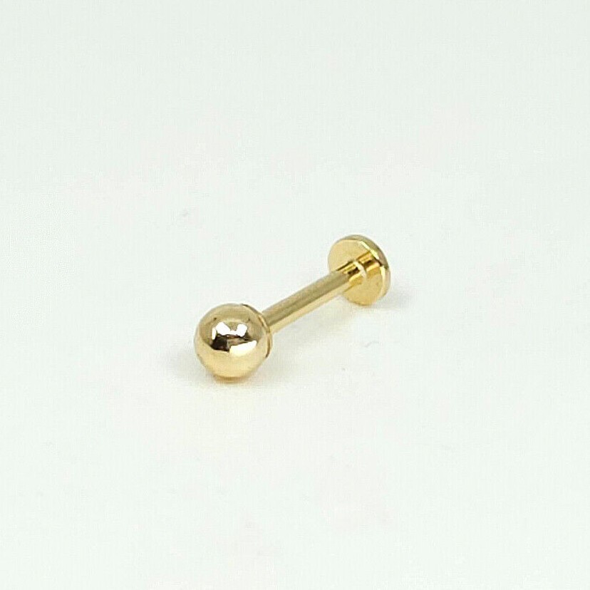 14K Solid Gold Tiny 3mm Ball Internally Threaded Labret Stud Earring(18Gauge)