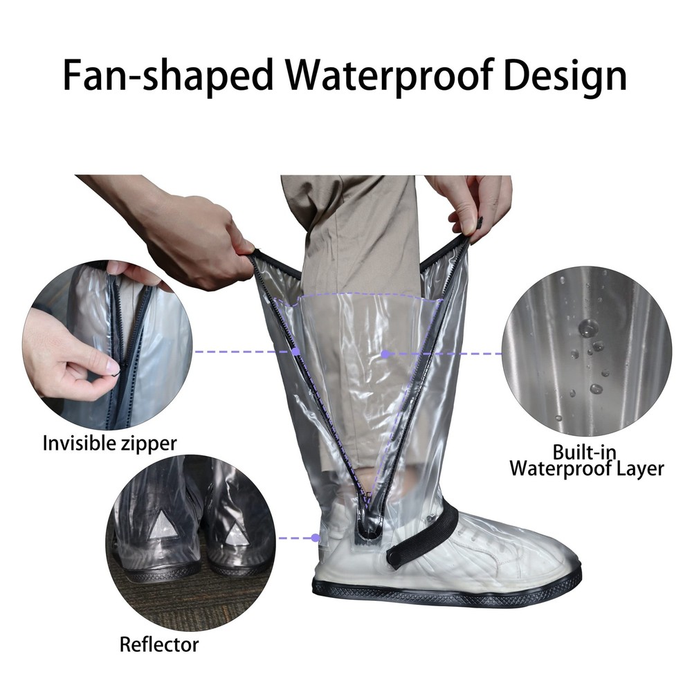 Waterproof Rain Boot Shoe Cover with Reflector Reusable & Foldable Medium Clear