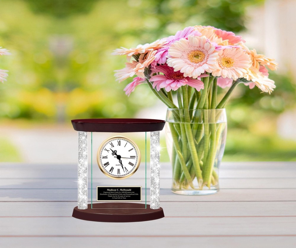 Personalized gift diamond engraved clock congratulation coworker boss retirement