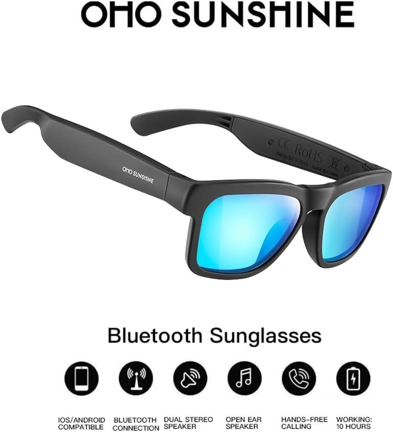 OhO Smart Glasses Polarized Bluetooth Sunglasses with Speaker UV Voice Control