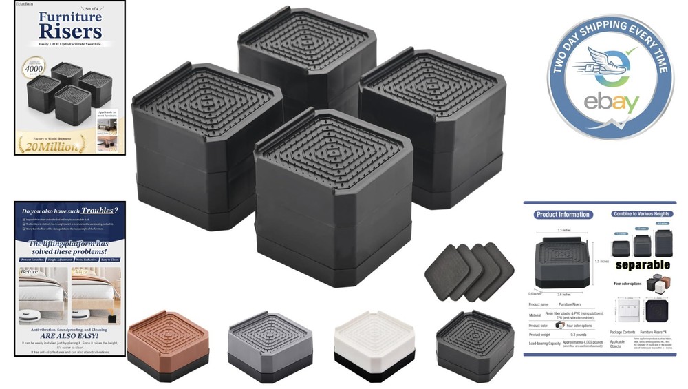 Space-Efficient Bed Risers - Heavy-Duty Adjustable Blocks for Home & Office Use