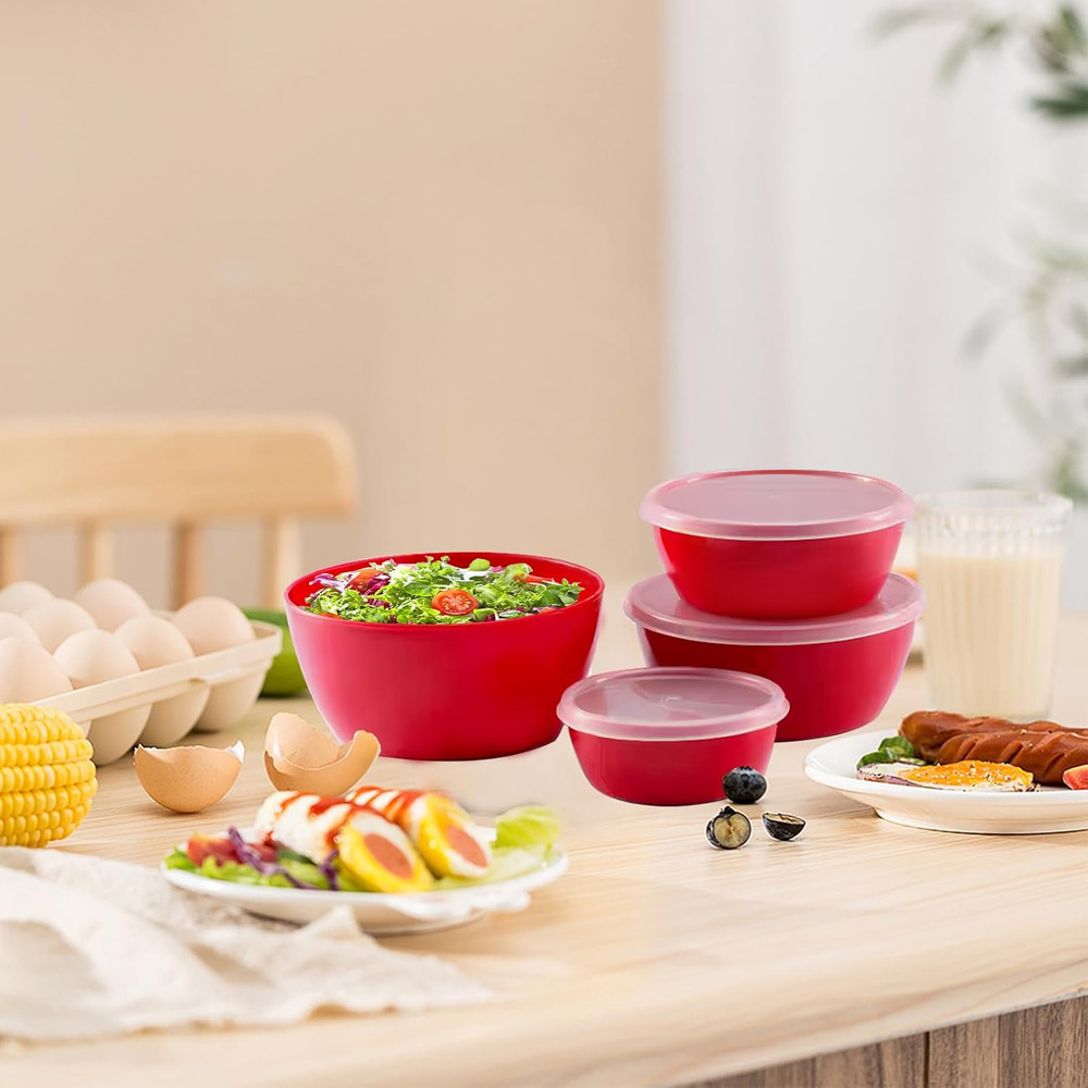 4-Piece Classic Plastic Prep Bowls with Lids, Nesting Plastic Small Mixing Bowl