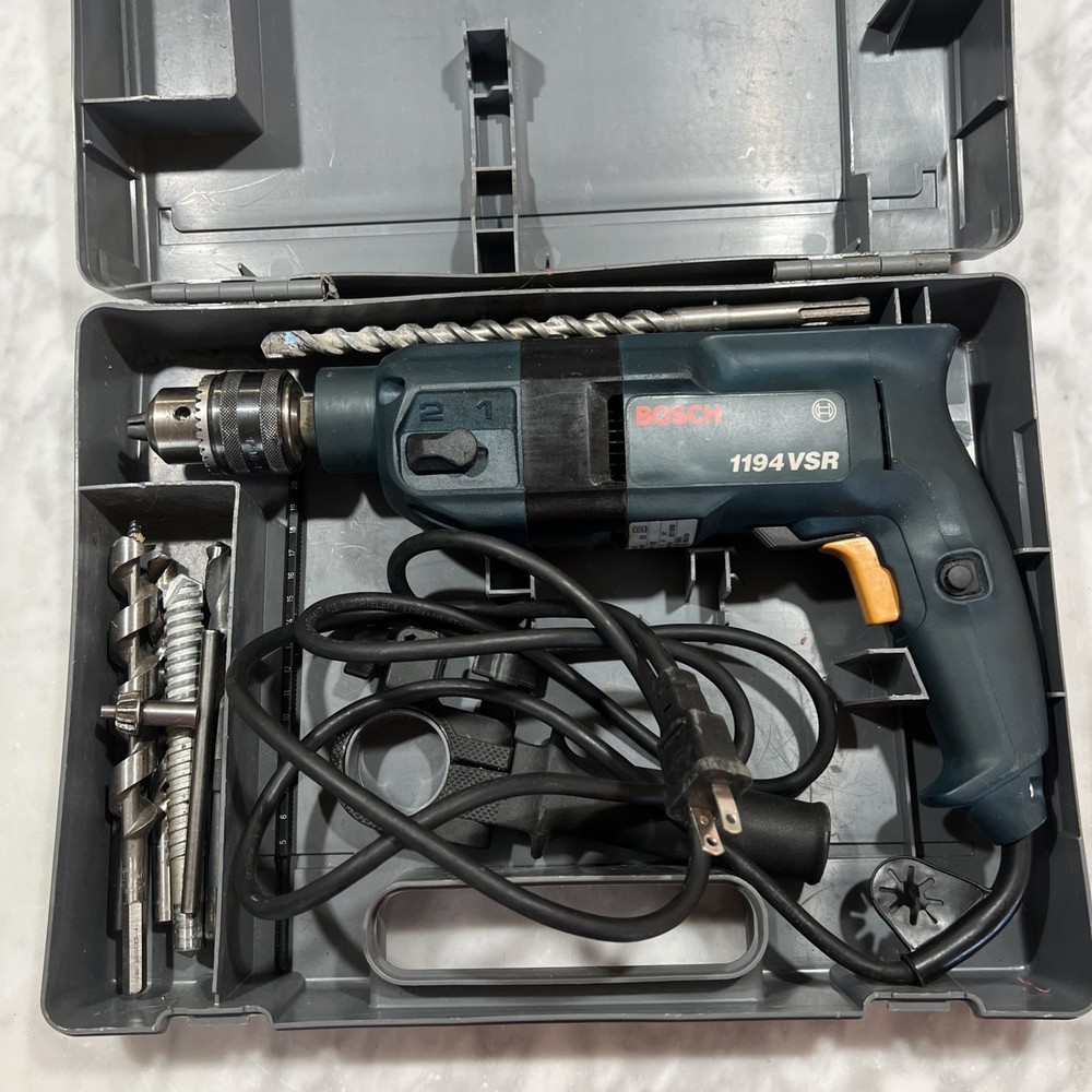 Masonry Set Bosch 1194VSR Variable Speed Hammer Drill Reversible w Case 8 Bits