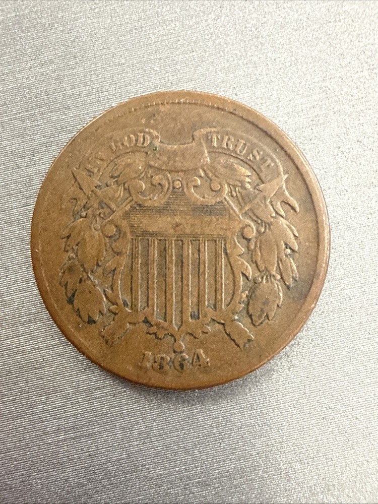 1864 large motto two 2 cent piece