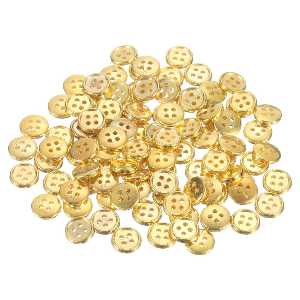 100pcs Plastic Sewing Buttons 10mm 4-Hole Round Craft Button, Gold