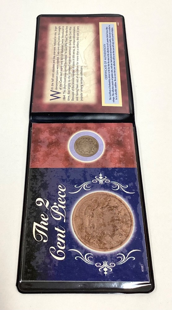 Antique 1865 The 2-Cent Piece In Display Case
