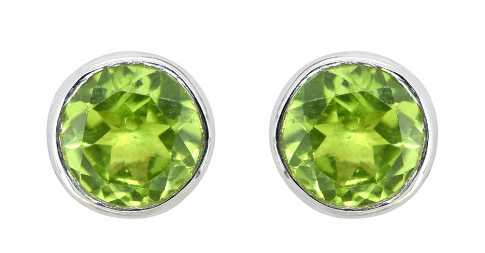 Peridot Round Shape Solid Sterling Silver Stud Earring