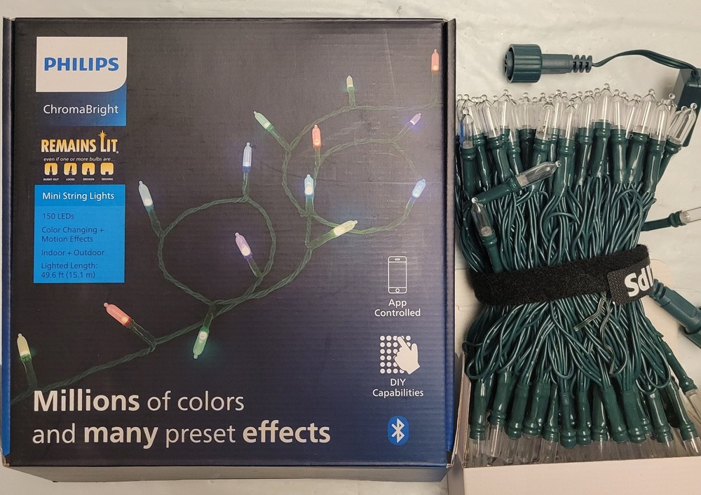 Philips Chromabright 150 Ct Mini String Lights 49’ App Control Christmas Holiday