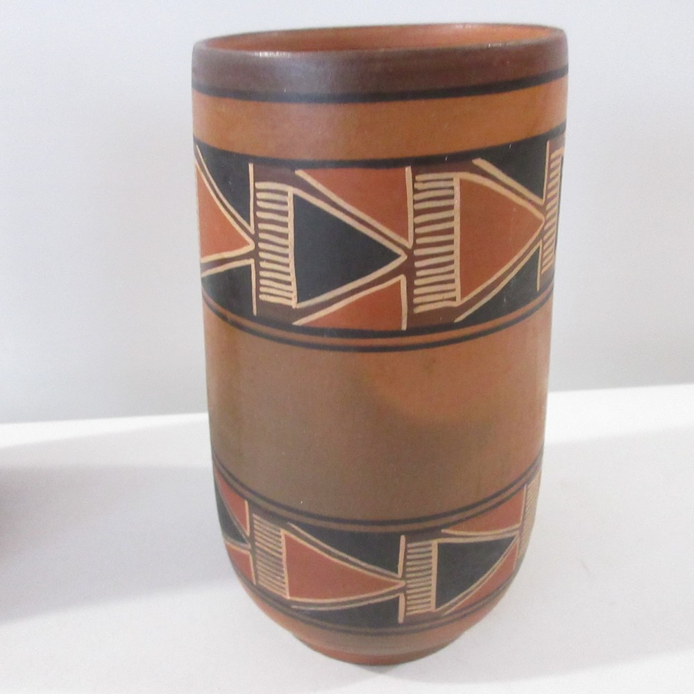 Peruvian Red Clay Earthenware Vessels Drinking Cup Vase Handmade Hand painted