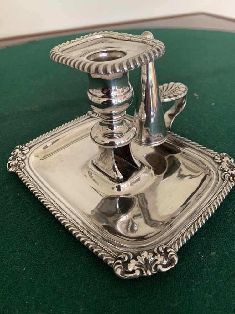 Solid German silver chamberstick and snuffer