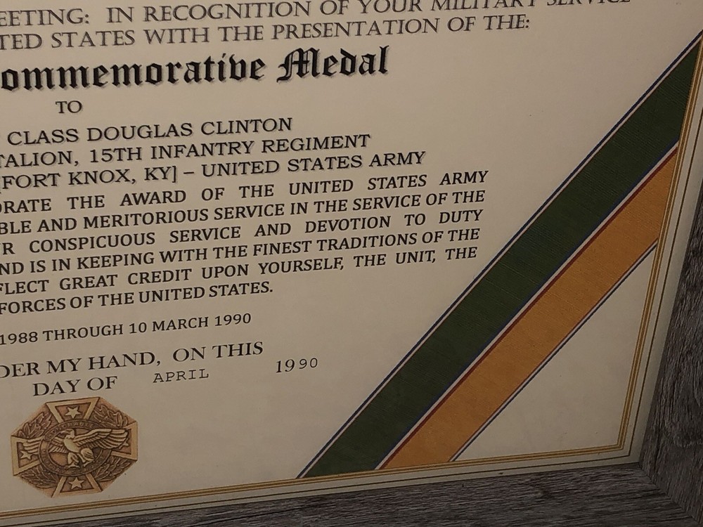 U.S. ARMY COMMEMORATIVE MEDAL CERTIFICATE ~ Type 1