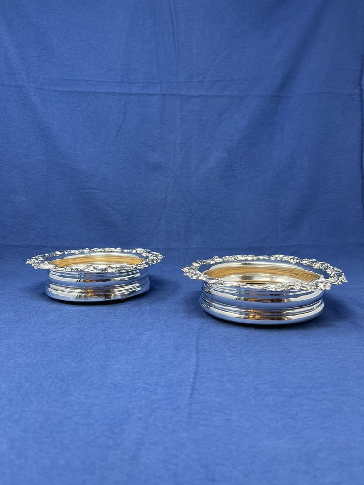 PAIR ANTIQUE OLD SHEFFIELD PLATE BOTTLE COASTERS