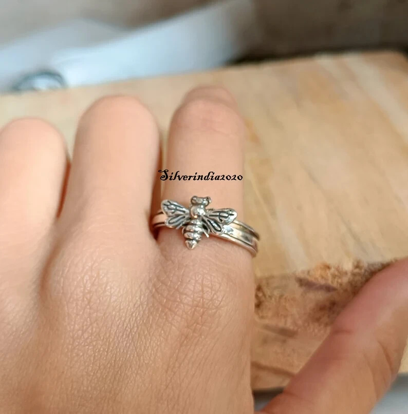 Bee Spinner Ring, 925 Sterling Silver, Handmade Ring, Silver Bee Ring,, All Size