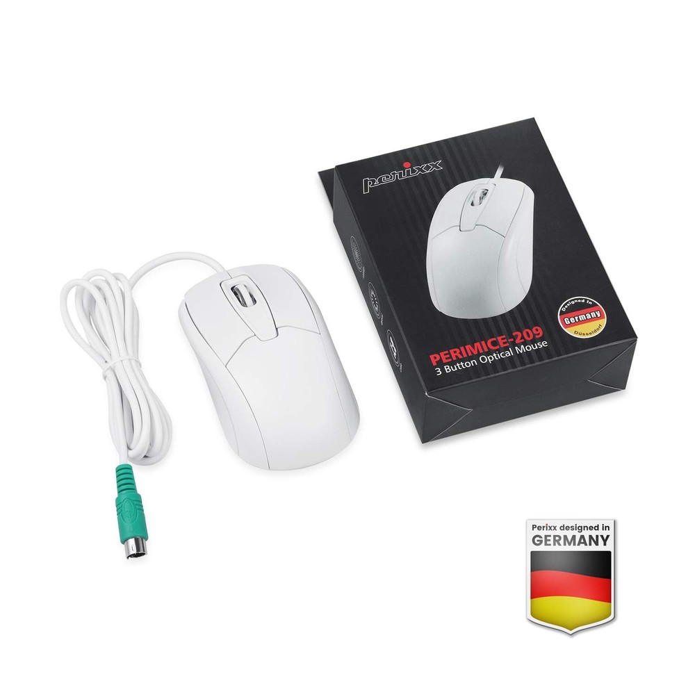 White PERIMICE-209 P Wired PS/2 Optical Mouse with Scroll Wheel 1000 DPI