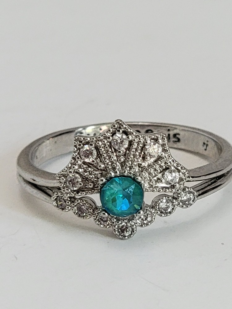 Suigeneris Silvertoned  Blue Stone Rhinestone Ring Size 9