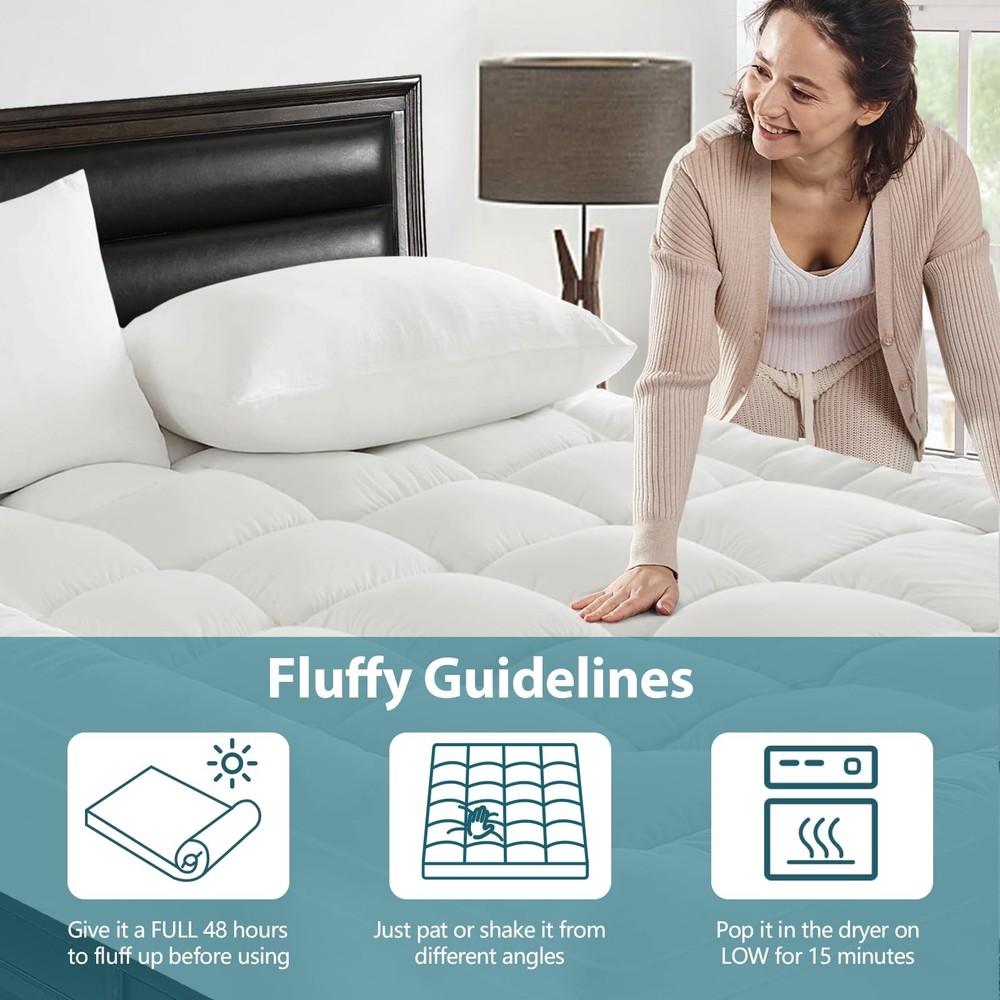 CYMULA King Size Mattress Topper - Extra Thick Cooling King, White