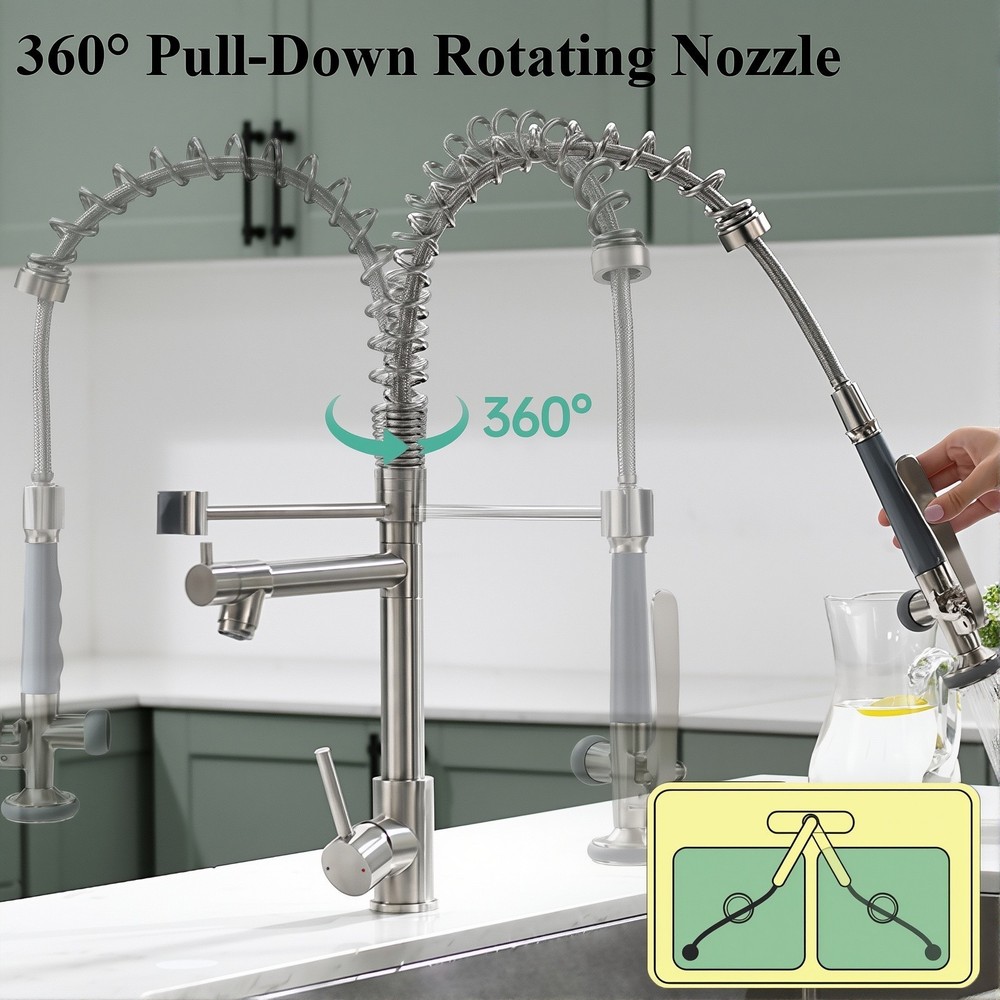 Kitchen Faucet Pull Down Sprayer Single Handle Commercial Double-Head Mixer Tap
