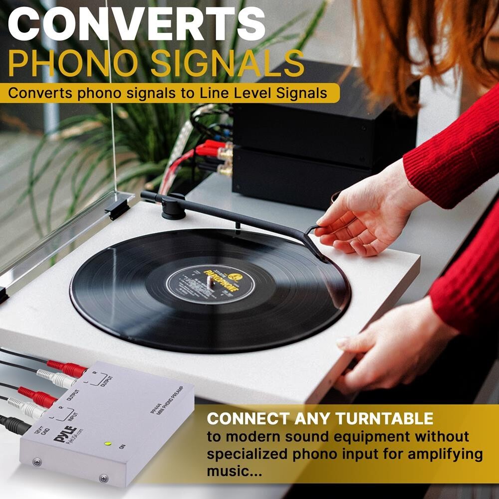 Pyle PP444Compact Phono Turntable Preamp Converts to Line Level - Silver PP444