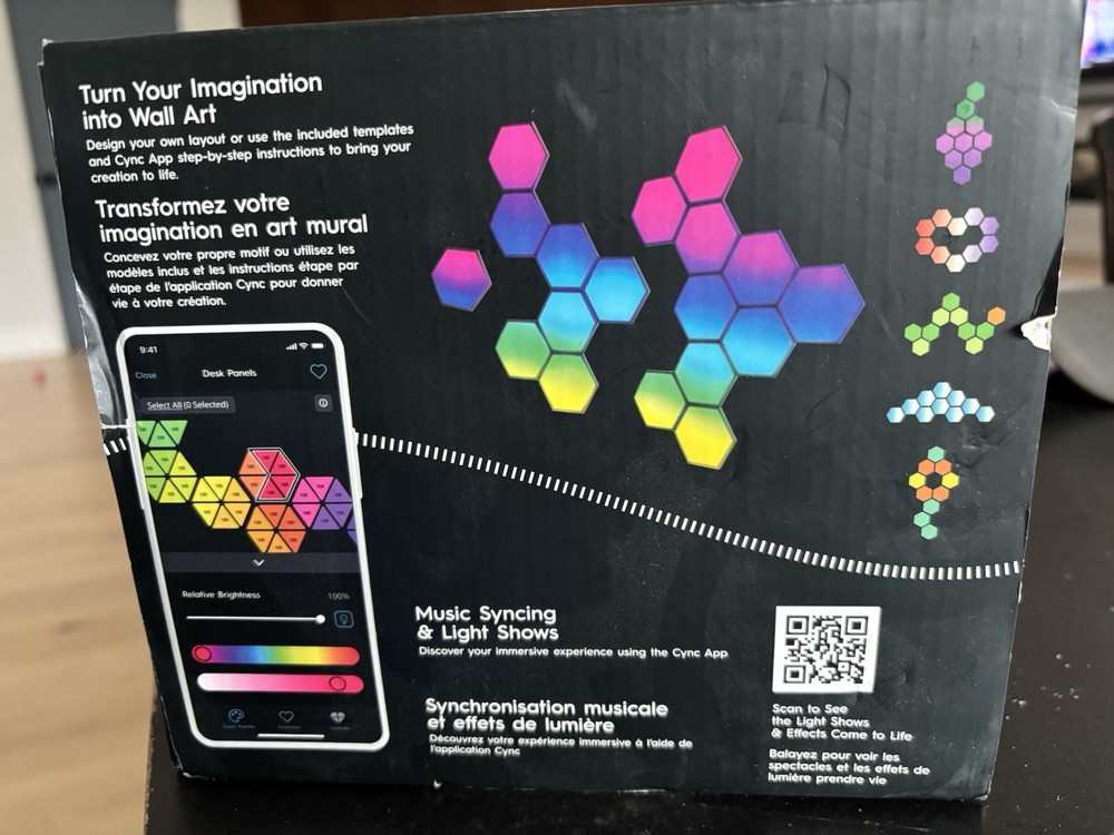 GE 10 pack CYNC Dynamic Effect Smart LED Hexagon Tile Light Panels