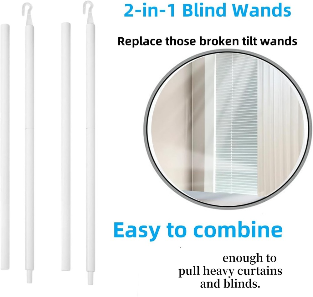 2 Pack 24 Inch Detachable Blind Wands Replacement with Hook Handle