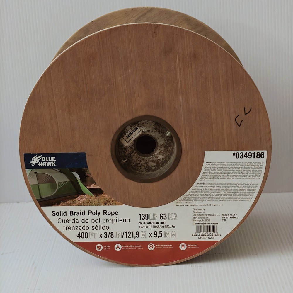Blue Hawk 3/8 in. Solid Braid Poly Rope 400 ft Roll 139lb load