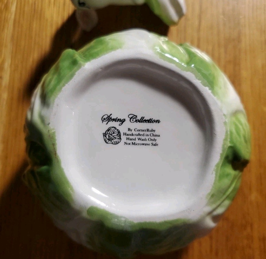 Corner Ruby Spring Easter Collection, Cabbage & Bunny Rabbit Ceramic Sugar Bowl
