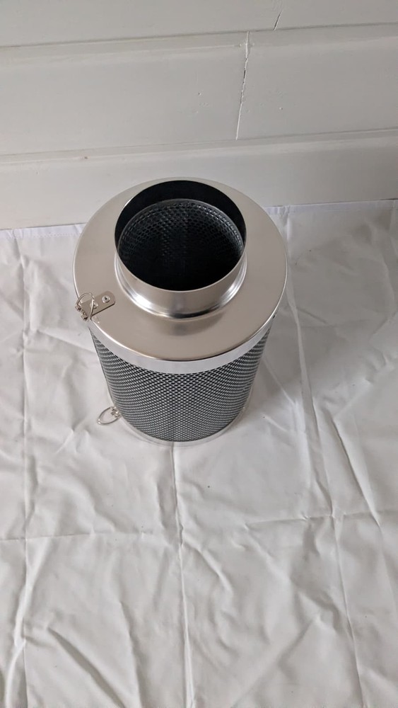Carbon Filter Cylinder 6" x 12" Aluminum Frame for Hydroponics, Activated Carbon