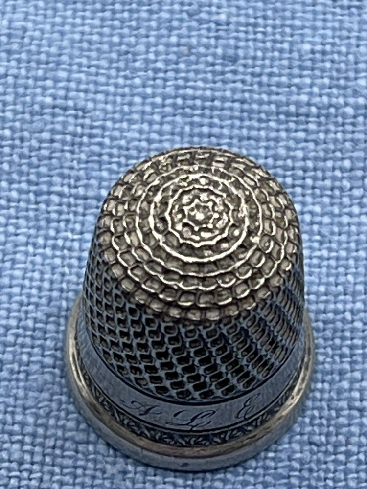 Antique Thimble Set Silver Engraved Initials # 1 S.A. & # 6 A.L.E